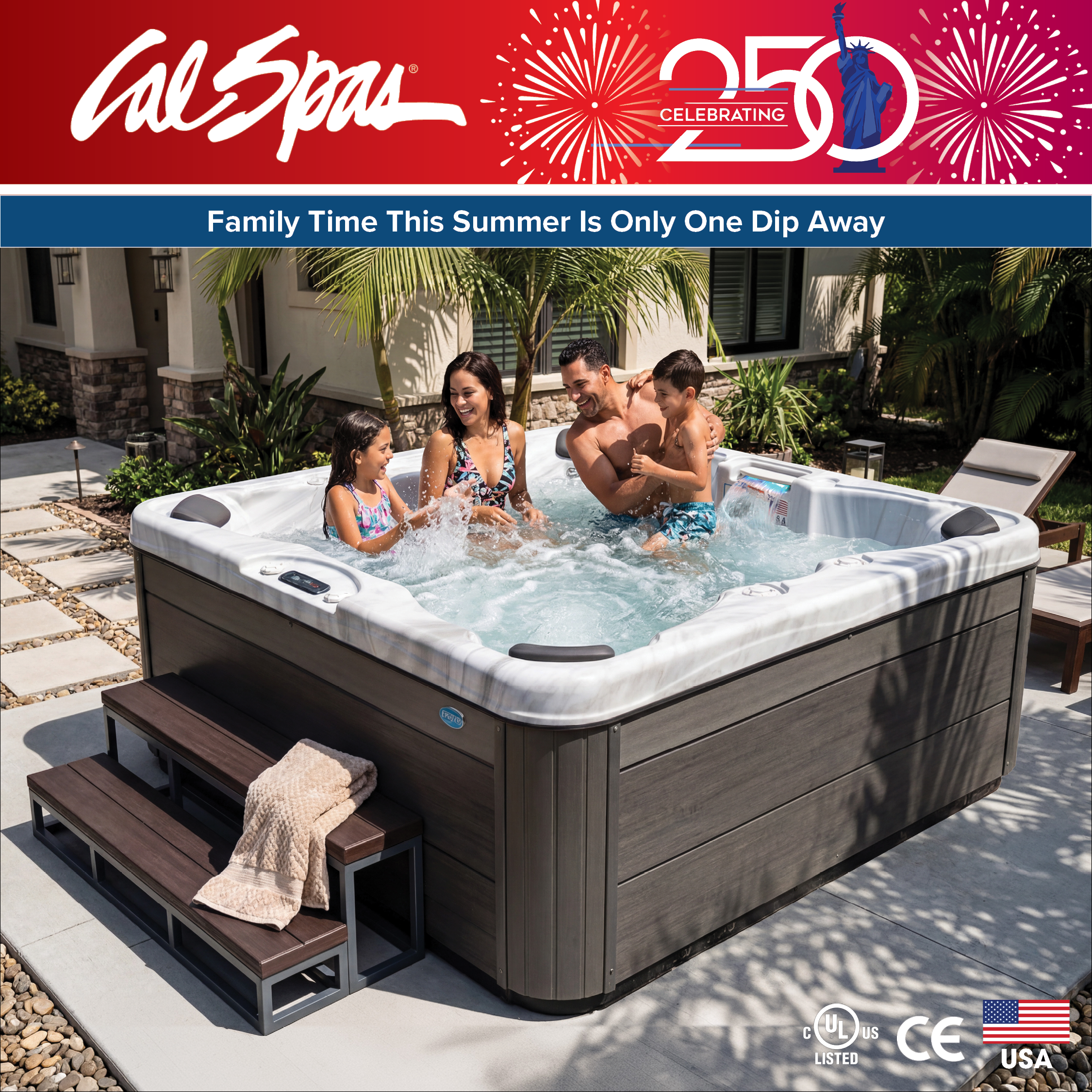 Calspas hot tub being used in a family setting - Urbandale